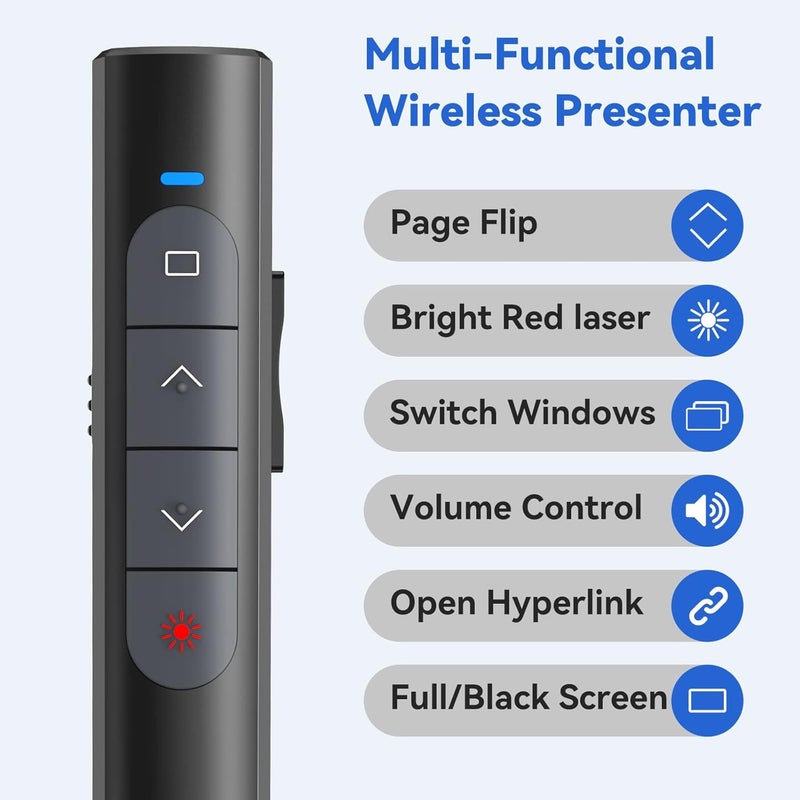 PPTSLID Presentation Clicker Wireless Presenter Remote, PowerPoint Clicker Computer Clicker with Red Light, Clickers for PowerPoint Presentations Slide Advancer with Volume Control for Mac/Laptop/Computer - Image 2